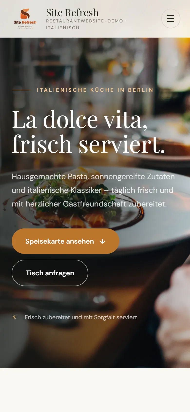 Beispiel: fertige Website eines Restaurants am Handy